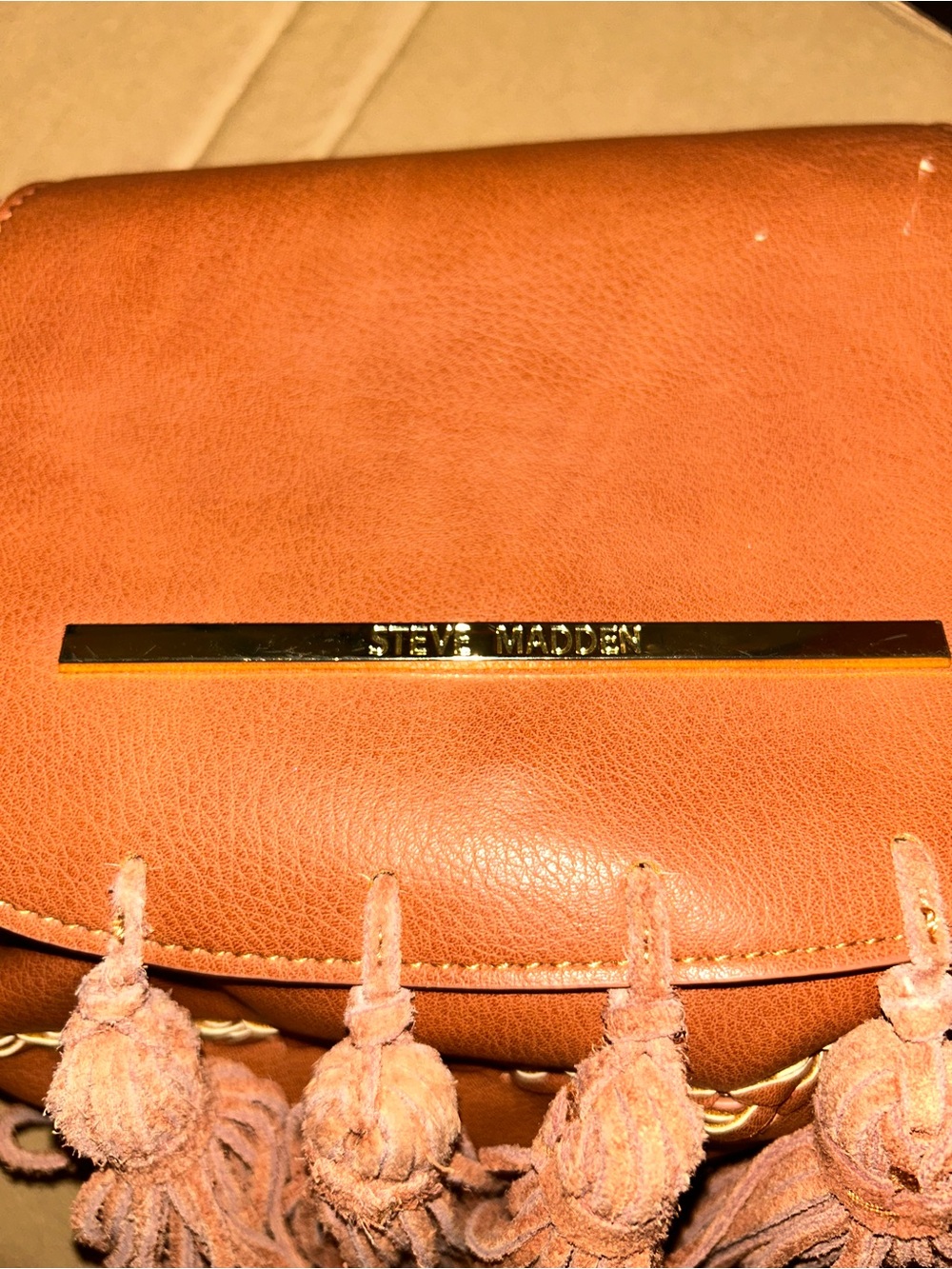 Steve Madden Cognac Leather Tassel Crossbody Bag